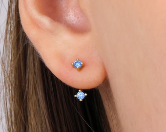 Aquamarine Front Back Earrings • dainty ear jacket • gold stud earrings • elevado jewelry