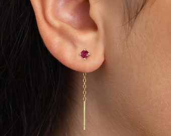 Ruby Dainty Threader Earrings • gold chain threader earrings • silver threader earrings • minimalist jewelry • elevado