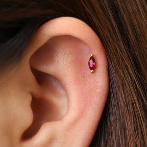 18G/16G Tiny Ruby Flat Back Labret • cartilage earring • tragus stud • helix piercing
