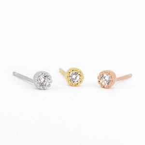 Tiny Bezel CZ Stud Earrings • dainty earrings • gold studs • small stud earrings • minimalist earrings • silver stud earrings