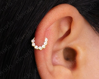 Cartilage Paved Gold Hoop Earring • Nose Ring • Conch Hoop • 16G/18G Clicker Hoops • Septum Ring • Cartilage Hoops • Helix Hoops