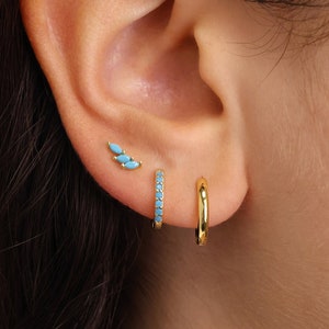 Turquoise Everyday Hoop Earring Stack Set • gift for her • bridesmaid gift • christmas gift • gold hoop earrings • minimalist earrings