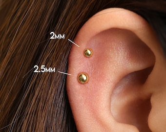 20G/18G Gold Plated Sphere Cartilage Earring: Sterling Silver Threadless Stud