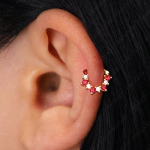 Ruby x Diamond Helix Hoop Earring • Nose Ring • Conch Hoop • Hoop Earring • 16G/18G/20G Clicker Hoops • Septum Cartilage Hoops • Daith Hoops