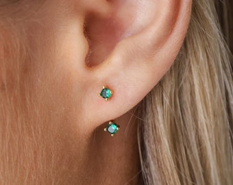 Emerald Tiny Stud Earring • Front Back Earring • May Birthstone • Small Stud Earrings • Gifts for Her
