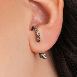 Silver Serpent Climber Stud Earrings • snake ear jacket • dainty silver ear jacket • gold earrings - minimalist earring • elevado jewelry