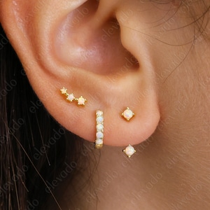 White Opal Front Back Earring Set • ear jacket • dainty ear jacket • gold earrings • ear jacket earrings - minimalist • ear jacket