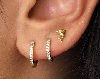 18G Baby Dolphin Cartilage Flat Back Labret Stud • cute stud earrings • tragus stud • flat back earring • helix • conch earring • cartilage