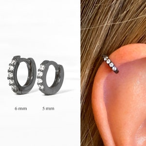 18G Black Cartilage Hoop Earrings • tragus earrings • tiny hoop earrings • cartilage hoop earrings • helix hoop • small hoop