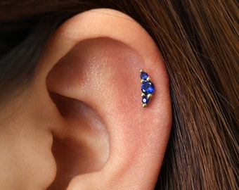 18G/16G Sapphire Climber Flat Back Labret Stud • Cartilage Earring • Tragus Stud • Helix Piercing • Nose Piercing • Elevado Jewelry