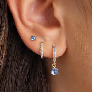 Aquamarine Polished Gemstone Hoop Earring Set • gift for her • holiday gift • christmas gift • gift ready • moonstone earrings • earring set