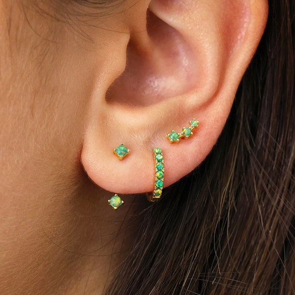 Boucles d'oreilles Garden Green Opal • boucles d'oreilles clous • boucles d'oreilles créoles • bijoux minimalistes