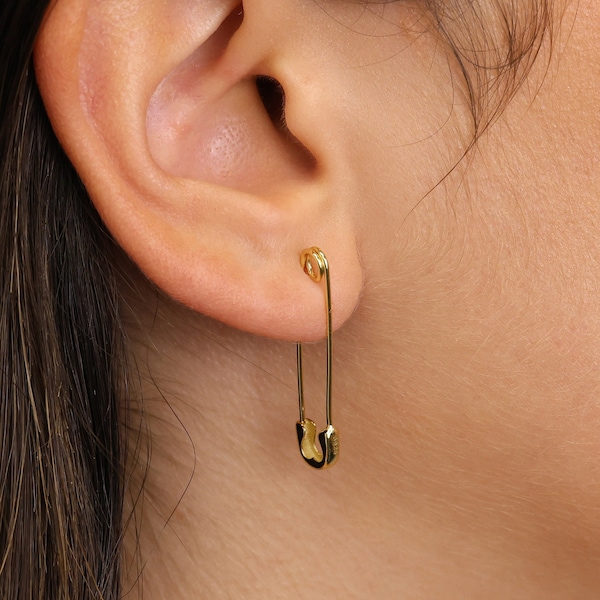 Safety Pin Earrings • statement earrings •  gold safety pin jewelry • hoop earrings • lightweight earrings • minimalist earrings