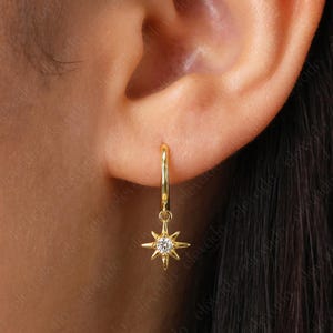 Dainty Star Hoop • gold star huggie hoop • silver star hoop • starburst dangle earrings • tiny gold hoops • tiny silver hoops • minimalist