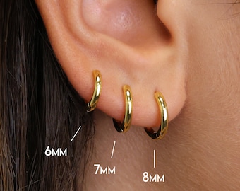 Simple 18k Gold Plated Huggie Hoop Earrings • Sterling Silver
