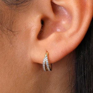 NEW • Paved Aquamarine Twin Clicker Hoops, Helix Ring, Conch Hoop, Hoop Earring, 16G/18G/20G • Daith Hoop • Tragus Hoop • Rook Hoop