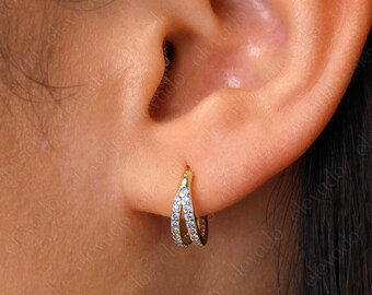 Paved Aquamarine Clicker Hoops: Sterling Silver Helix, Conch, Daith, Rook