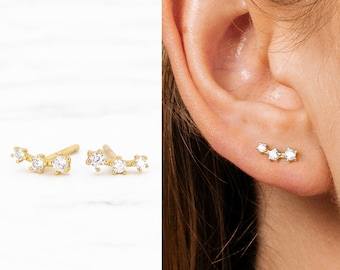 Tiny Climber Stud Earrings • CZ dainty earrings • gold studs • small stud earrings • minimalist earrings • silver stud earrings