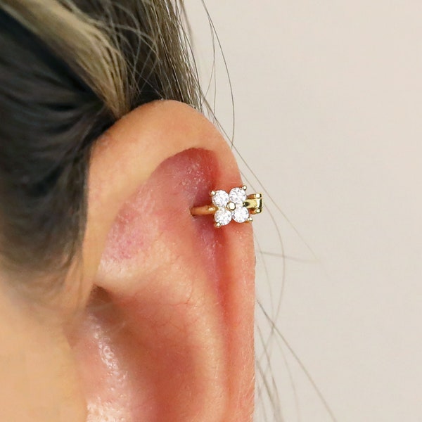 18G Flower Cartilage Hoop Earrings • celestial tragus earrings • tiny hoop earrings • cartilage hoop earrings • helix hoop • small hoops