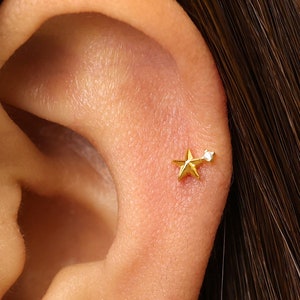 18G/16G Tiny Star Cartilage Gold Stud Earrings • moon tragus earrings • moon conch earrings • cartilage • tiny moon studs • helix stud