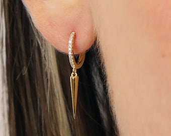 Paved Spike Earrings • small hoop earrings • edgy earrings • dainty hoops • tiny hoops • huggie hoop earrings • gold • silver