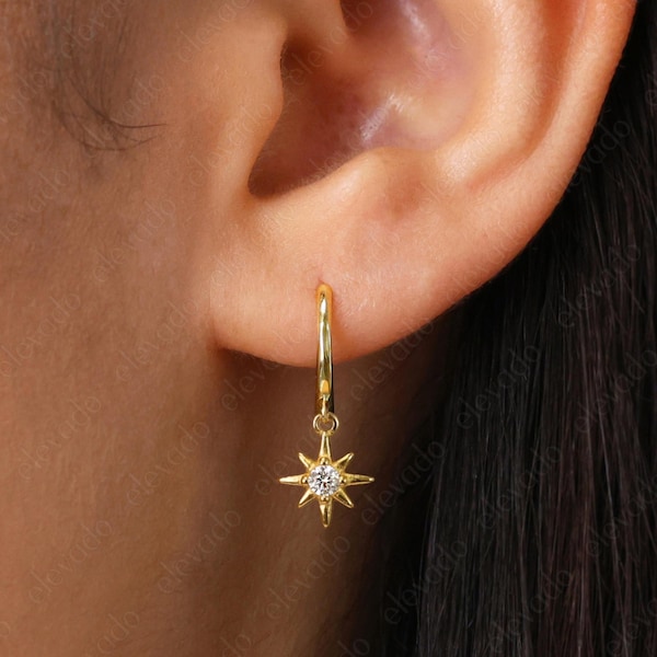Star Hoop • gouden ster knuffelring • zilveren sterring • ster bungeloorbellen • kleine gouden oorringen • kleine zilveren oorringen