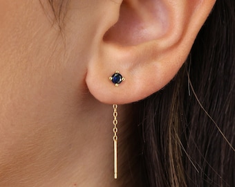 Sapphire Gemstone Threader Earrings • gold chain threader earrings • silver threader earrings • minimalist jewelry • elevado jewelry