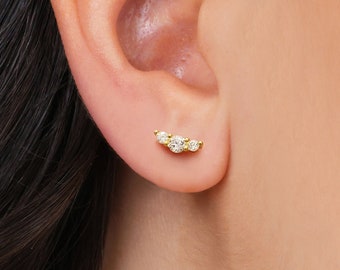 Diamond Climber Stud Earrings • dainty earrings • gold studs • small stud earrings • minimalist earrings • silver studs