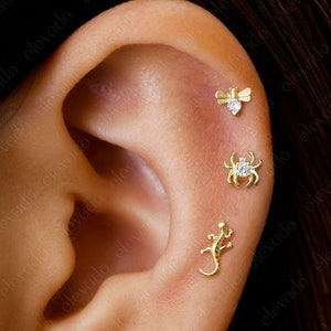 Set of 3 • 16G/18G Dainty Animal Flat Back Labret Earring Set • Cartilage Earrings • Helix Earrings • Tragus Earring • Conch Earring