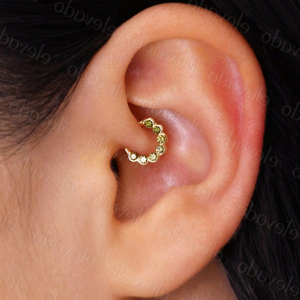 Peridot Daith Clicker: 18k Gold Plated Sterling Silver Septum Ring