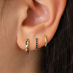 Black Onyx Twisted Paved Hoop Earring Gift Set • Huggie Hoop Earrings • earring set • gift ready • gift for her • gift for mom • gift set