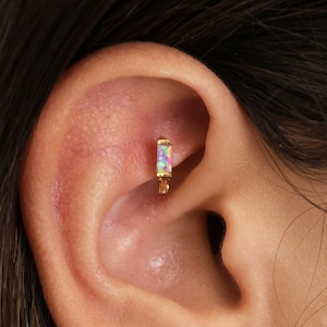 Tiny Purple Fire Opal Rook Hoop Earring • helix hoop • rook earring • helix opal hoop • cartilage earring • cartilage hoops