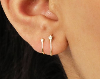 Shooting Star Double Hoop Stud Earrings • CZ dainty earrings • star  studs • small stud earrings • minimalist earrings • silver stud earring