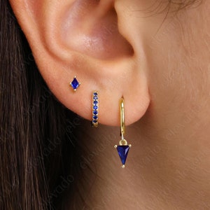 NEW• Trilliant Cut Sapphire Huggie Hoop Earring Set by Elevado • Huggie Hoop Earrings • Dainty Hoop Earrings • Jewelry Set • Holiday Gift