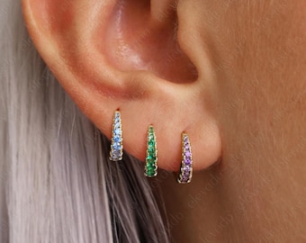 Birthstone Tapered Huggie Hoop Earrings • birthstone gold hoop earrings • minimalist jewelry • gift for her • gift for mom • gift ideas