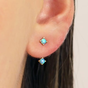 Blue Opal Front Back Earrings • opal ear jacket • dainty ear jacket • opal earrings • ear jacket earring • minimal earring • elevado jewelry