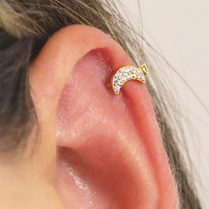 18 g Boucles d'oreilles cartilage lune • boucles d'oreilles tragus céleste • petites boucles d'oreilles • boucles d'oreilles cartilage • créoles hélicoïdales • petits créoles