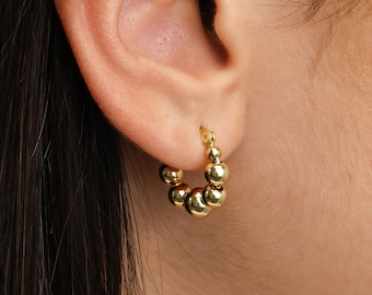 Statement Bead Hoop Earrings • dainty hoops • silver hoops • huggie hoop earrings • beaded hoop earrings • hoop earrings • gold hoops