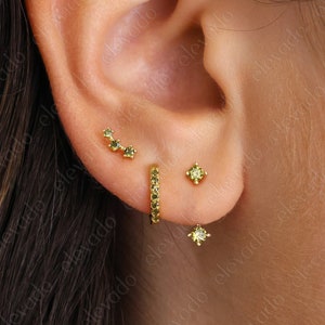 Peridot Ear Jacket Stud Earring Set • gift for her • bridesmaid gift • mothers day gift • minimalist gold hoops • August Birthstone