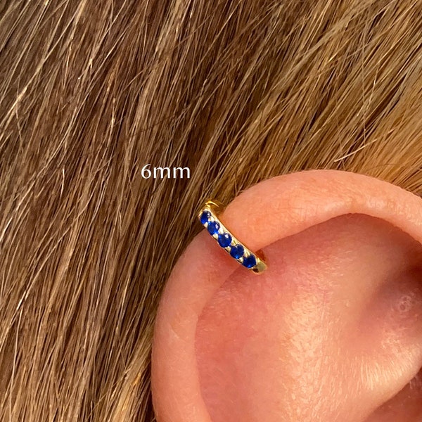18G Sapphire Cartilage Hoop Earrings • gold conch hoop • cartilage huggie hoop earrings • tragus hoop • small helix hoop • elevado jewelry