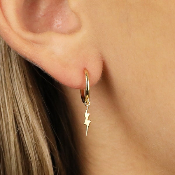 Lightning Bolt Hoop Earrings • lightning bolt earrings • dainty hoops • dainty earrings • hoops with lightning charm • tiny hoop earrings