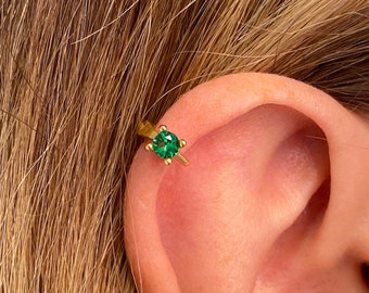 18G Emerald Stone Cartilage Hoop Earrings • celestial tragus earrings • tiny hoop earring • cartilage hoop earring • helix hoop • small hoop