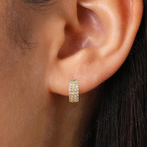 Thick Paved Hoop Earrings • triple paved hoop earrings • gold hoop earrings • huggie hoop earrings • huggie hoops • minimalist earrings