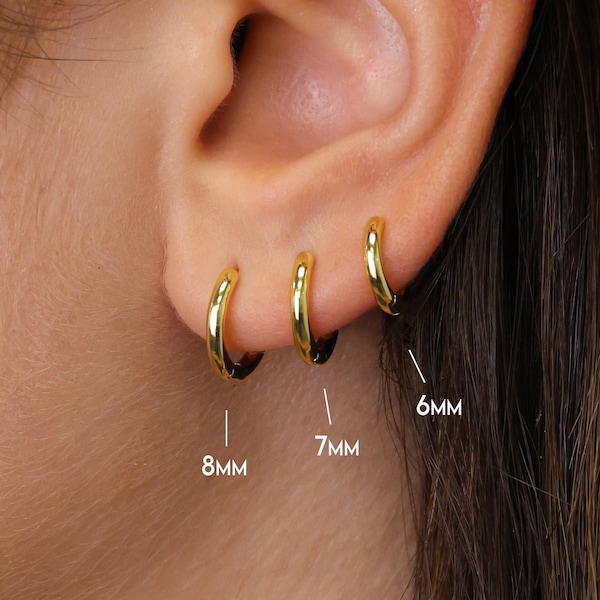 Thick Solid Huggie Hoop Earrings • rounded hoop earrings • cartilage hoop • gold conch hoop • helix hoop • huggie earrings • tragus hoop