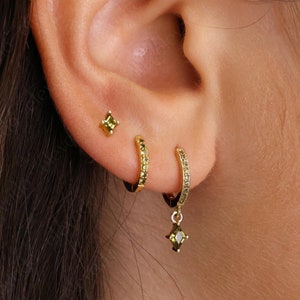 NEW • Peridot Diamond Cut Hoop Earring Set • gift for her • holiday gift • christmas gift • birthstone jewelry • August Birthstone
