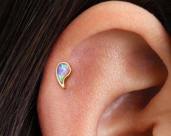 18G/16G Tiny Fire Purple Opal Comma Flat Back Labret • tragus stud • helix piercing • cartilage earring • minimalist jewelry