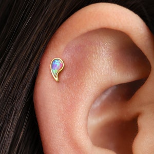 18G/16G Tiny Fire Purple Opal Comma Flat Back Labret • tragus stud • helix piercing • cartilage earring • minimalist jewelry
