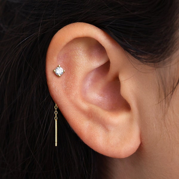 Brilliant Diamond Gemstone Threader Earrings • gold chain threader earrings • silver threader earrings • minimalist jewelry • elevado