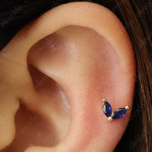 18G/16G Sapphire Flower Internally Threaded Flat Back Labret • 925 Sterling Silver • tragus stud  • conch earrings • cartilage helix stud