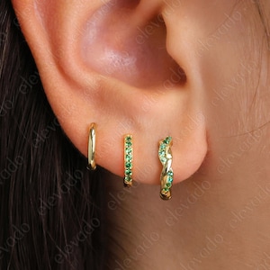 Emerald Twisted Paved Hoop Earring Gift Set • Huggie Hoop Earrings • earring set • gift ready • gift for her • gift for mom • gift set